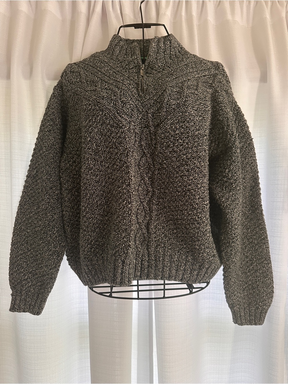 VINTAGE Liz Claiborne Liz Golf Navy and White Marled Knit Mock Neck Zip Sweater - Picture 2 of 7